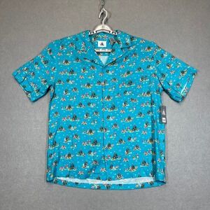 Disney Christmas Shirt Men Large Teal Aloha Holiday Mickey And Friends Santa NWT